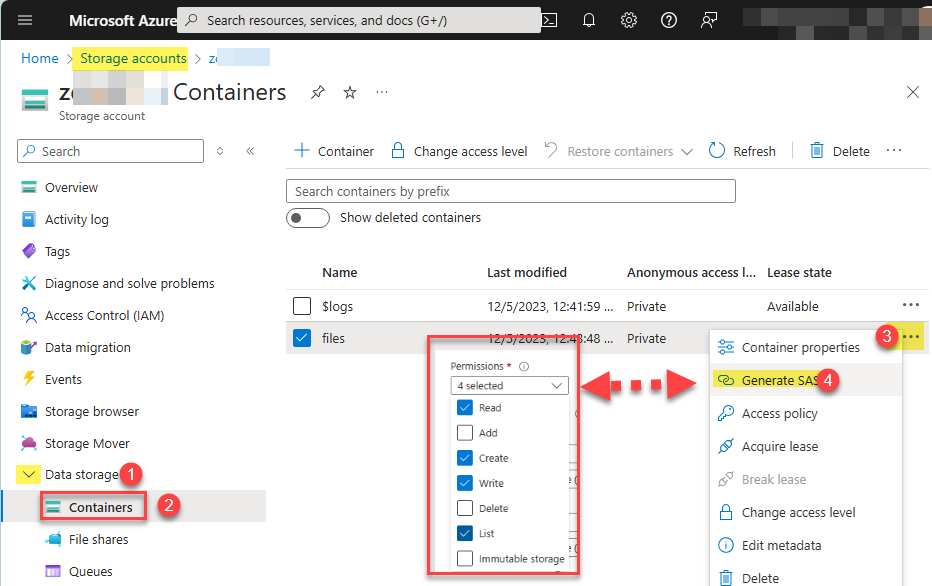 Generate SAS URI in Azure Data Factory Custom Setup via online portal