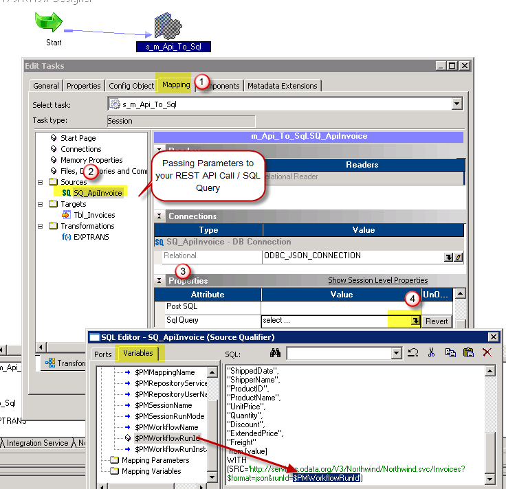 Modify JSON Source SQL query - Pass parameters, change URL, set filter etc