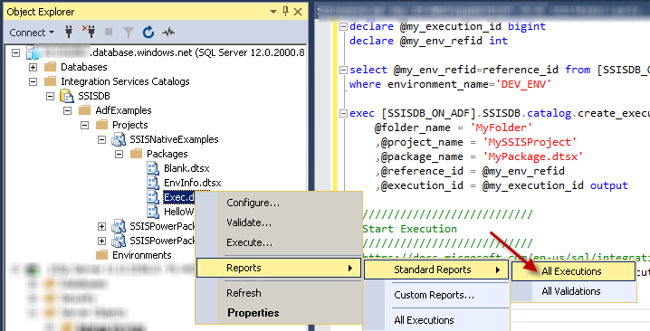 Monitor SSIS package execution using SSMS UI