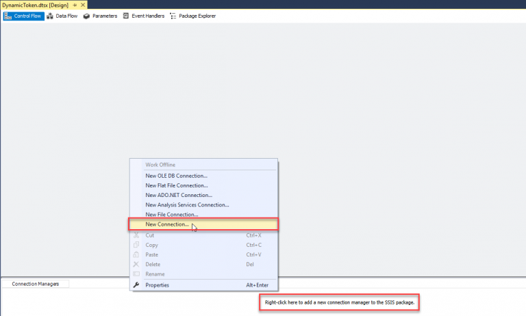 Connection Manager Window: Create New Connection