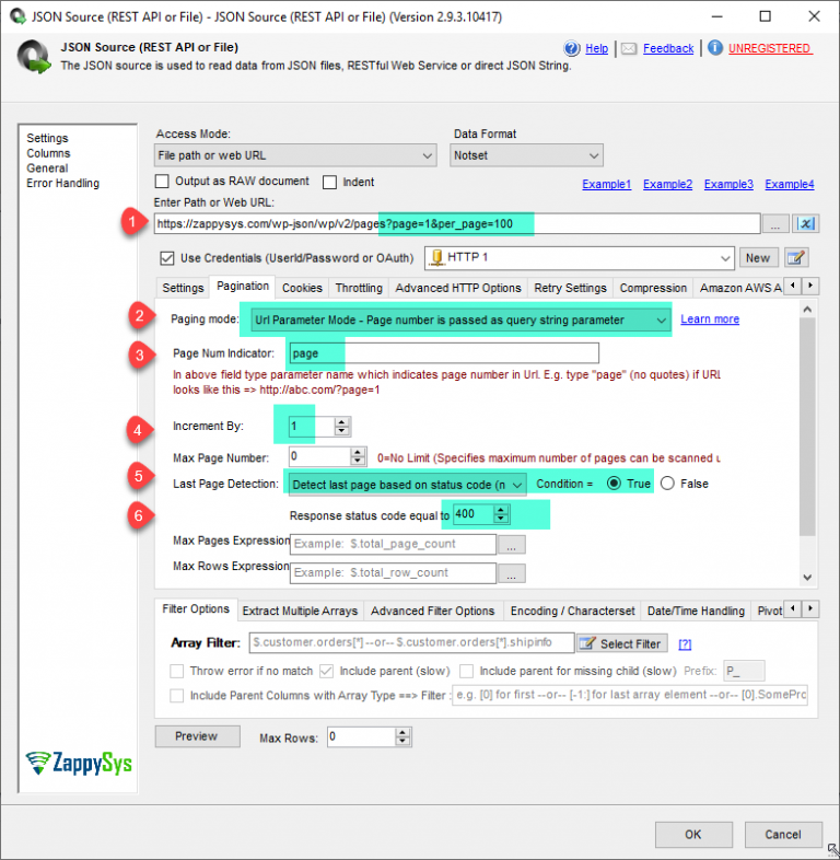 JSON Source – WordPress request Pagination Configurations Settings