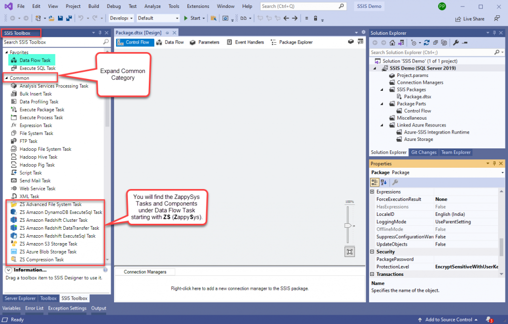 zappysys ssis project with toolbox